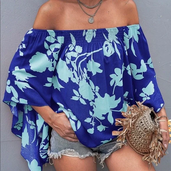 Boho Floral Print Off Shoulder Top Blouse - Picture 8 of 16